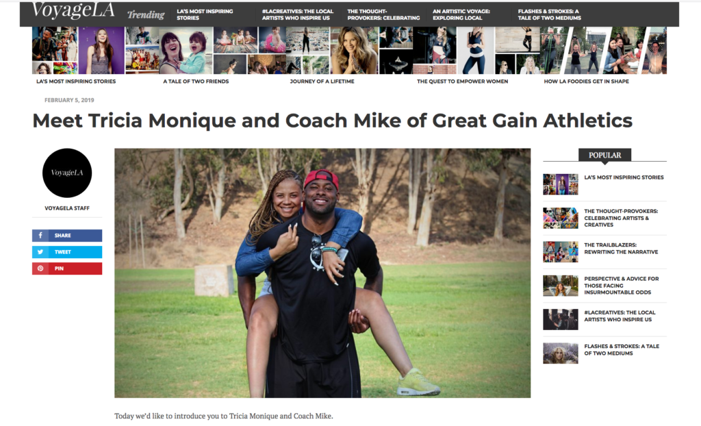 Founders, Mike & Tricia of Great Gain Athletics Inc Featured in VoyageLA Magazine